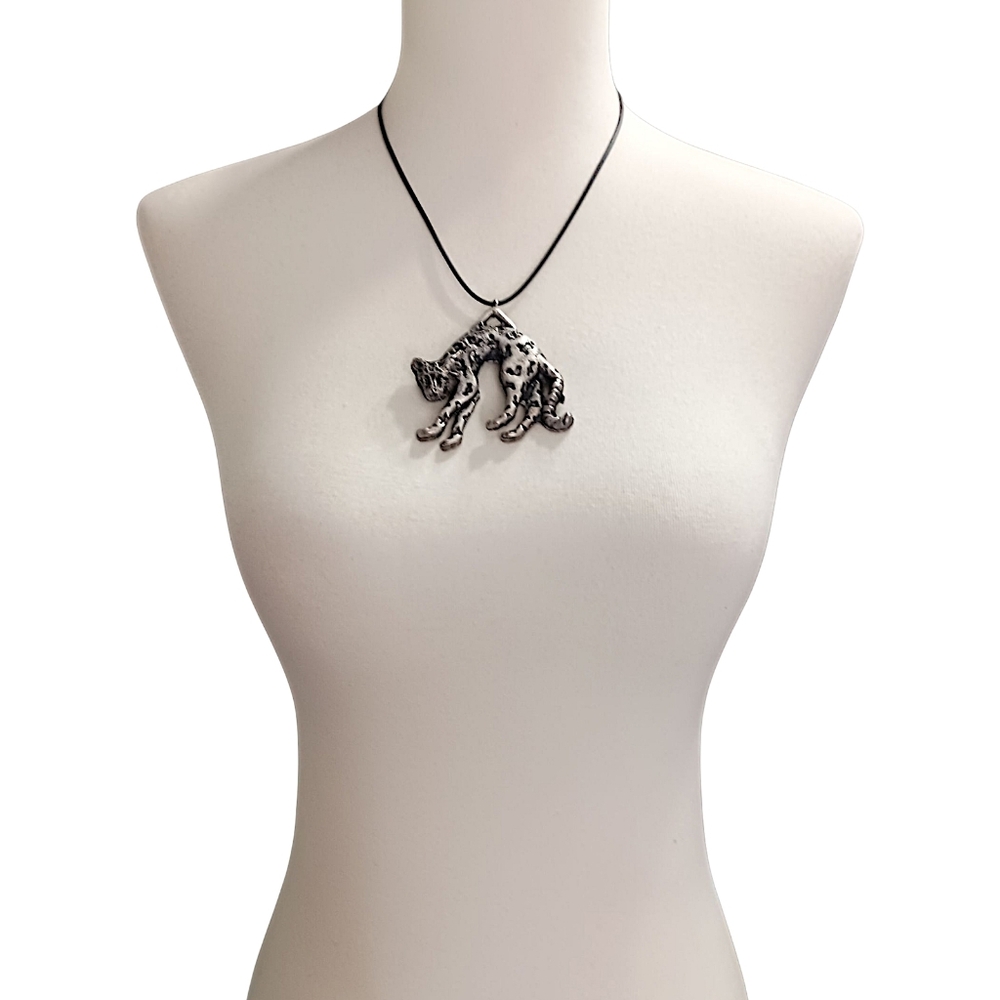 Vintage Leopard Big Cat Pendant Necklace Silver Tone Abstract Safari Statement